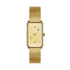 SHENGKE Damenuhr, rechteckiges Gehäuse, Quarzuhr mit Milanaise-Mesh-Band, Business-Casual-Klasse-Armbanduhr, K0119-Gold