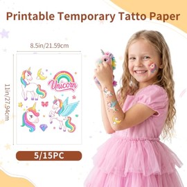 Papel de tatuaje temporal imprimible para impresora de inyección de tinta y láser, 5 hojas A4, tamaño 8.3 x 11.7 pulgadas, impermeable, papel de trans