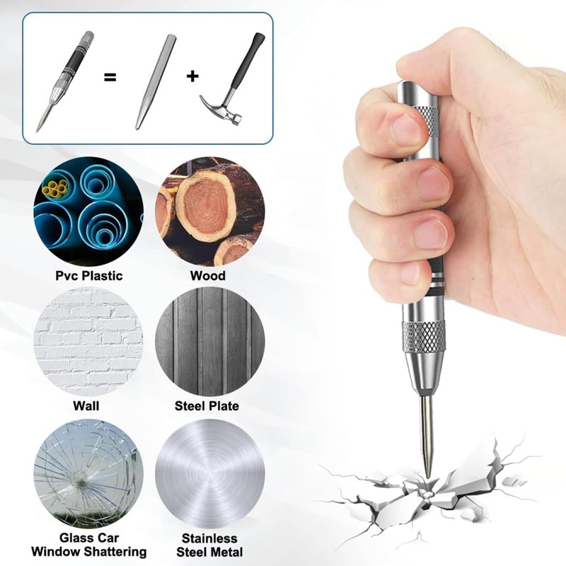 Automatic Centre Punch, Spring-Loaded Centre Punch with Adjustable One-Hand Spring