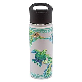 Hawaii Style Island Flask Tumbler Swimming Honu Turtle White