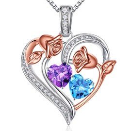 Iefil Gifts for Her - Christmas Gifts for Her, Valentines Day Gifts for Her, Romantic Gifts for Her, Birthday Gifts for Her | February & March Birthstone Necklace, Amethyst & Aquamarine Jewelry