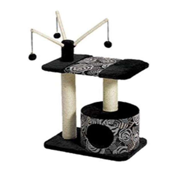 MidWest Homes for Pets Cat Tree | "Carnival" Cat Furniture, 3-Tier Cat Activity Tree w/ Sisal Wrapped Support Scratching Posts & Dangle Play Balls, Black / White Floral, Medium Cat Tree