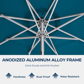 HOMSHADE 9ft Aluminum Patio Umbrella with Solar Lights - LED Outdoor Table Market Umbrella with 5-Year Fade Resistance,10-Year Rustproof, UPF50+, Push Button Tilt and Crank for Pool, Deck (Peacock Blue)