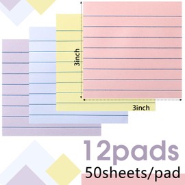 AmazingSpark 12 Pack Pastel Lined Sticky Notes 3x3 Inch Post Ruled Stickies Super Self Stick Power Memo Pads Multi Colors Notes Pads Vintage Aesthetic School Office Supplies Accessories