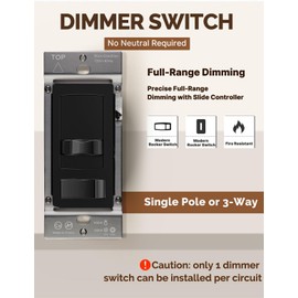 MOES Black Dimmer Light Switches 10pcs, 3 Way & Single Pole Dimmable for LED, CFL, Incandescent, Halogen, 600Watt Max, ON/Off with Dimming Slide, No Neutral Wire Required