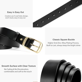 CHAOREN Womens Belt - Black Belt With Gold Buckle Women 1.3" Width - Genuine Leather Crafted by Hand