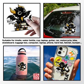 (3Pcs) Book Dragon Stickers Black Baby Dragon Book Sticker,Fantasy Bookish Merch Reading Lover 3" Die-Cut Waterproof Vinyl Sticker for Laptop Water Bottle Phone Kindle Decal Gifts 3 Inches