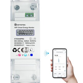 KETOTEK Smart Energy Meter Single Phase Digital Electric Meter DIN Rail Bidirectional Measuring, WiFi KWh Meter 5(65) A 90-250V, Energy Monitor Alexa Google Assistant Tuya App Compatible