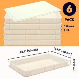 L'Oro Del Sud Commercial Dough Proofing Box Tray with Lid, White, 5 Pack, 23.6" x 15.74" x 2.75", Size Stackable Pizza Container, Bin Resistance to impact, temperature changes, Made in Italy