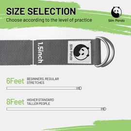 Slim Panda Cotton Yoga Strap, Practical Yoga Strap, Yoga Accessories for Stretching and Fitness, Yoga Band with Metal Sliding Buckle, Good for Beginners and Advanced, 180 cm, Light Grey