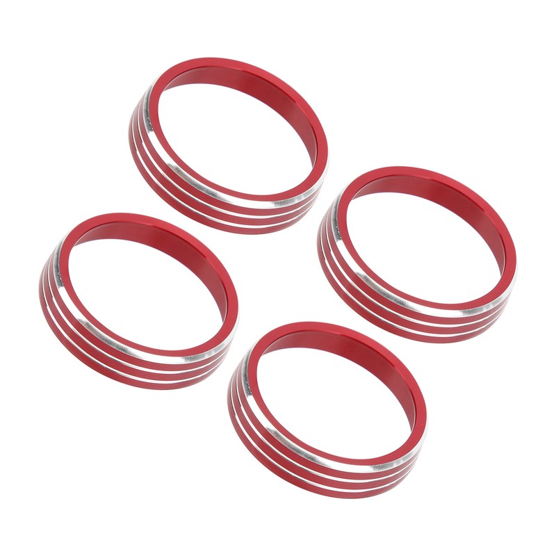 4pcs A/C Air Vent Knob Trims Rings Red Aluminum Alloy