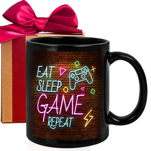 WFFW Funny Gaming Mugs, Eat Sleep Game Repeat Computer Video