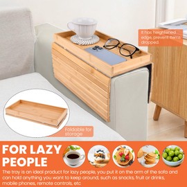 Foldable Anti-Slip Sofa Arm Tray Table – Keeps Essentials Neat, Easy to Store & Grab, Perfect for Couch Movie Nights, Game Nights & Lazy Weekends – No More Clutter (Wood Color)