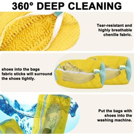 Shoe Wash Bag, Washing Machine, 360° Cleaning, Shock-Absorbing and Noise-Reducing, Multi Protection Shoe Bag, Washing Machine, Reusable Trainers, for All Shoe Types Sizes (Yellow-2)
