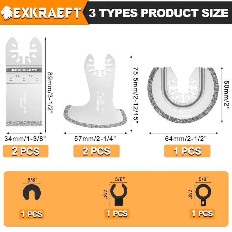 EXKRAEFT 5PCS Diamond Oscillating Multi Tool Blades for Grout Removal,
