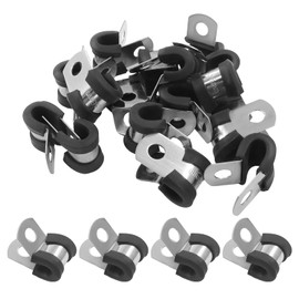 Aoserge 50pcs 1/4 Inch Black Rubber Coated Stainless Steel Cable Clamps - Robust Clamps for Secure Tube, Pipe, and Wire Installation in Automotive, Marine, and Household Applications