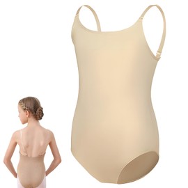 Gymnastics Leotard for Girls, Nude Ballet Leotards with Adjustable Strap & Invisible Shoulder Strap, Girls' Athletic Ballet Clothing Dancewear, Nude Leotard Undergarment for Girl Kids Beginner(L)