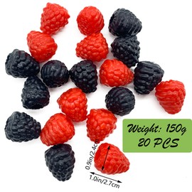 DHER Fruit Model Party Decoration Artificial Fruit Raspberry Pack of 20 Simulation Fruit Raspberry Wild Strawberry Party Fruit Model Plastic Raspberry Mulberry Model Decoration Shooting Photography