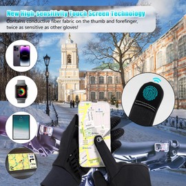 UPhitnis Thin Cycling Gloves Men's Winter Thermal Cycling Gloves Touchscreen for Men Women Non-Slip Windproof Winter Gloves for Cycling Running Driving Hiking, Black/Size L