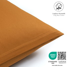 Alreya Renforcé Pillowcase, 100% Cotton, Super Soft Pillowcase with YKK Zip, Pillow Slip Only, 80 x 80 cm, Cinnamon Brown, Set of 2
