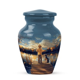 YATHABHISA Urns for Ashes, Keepsake Urn for Human Ashes, Fisherman Funeral Cremation Urns for Human Ashes, Memorial Gift for Brother, Blue, 3 Inch