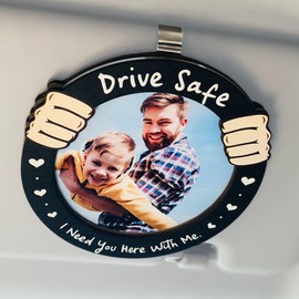 GIFTSHOPBYHELEN Magnetic Picture Holder Drive Safe I Need You Here With Me Visor Car Photo Holder Drive Safe Visor Clip Mom Gifts from Daughters I Love You Picture Frame for Him Dad Birthday Gifts