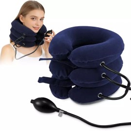목 스트레칭기 팽창식 경추 견인 장치 조절식 보호대 및 감압 가정용 파란색 [Purple] Neck Stretching Inflatable Cervical Traction Device Adjustable Support and Decompression Home Use Blue [Purple]