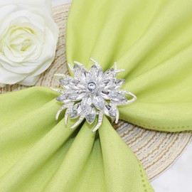 Lotus Napkin Rings Holder Set of 6 Silver Rhinestone Flower Napkin Buckles for Wedding Easter Thanksgiving Christmas Holiday Dinner Home Decoration