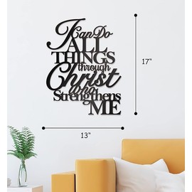 Christian Metal Wall Art 17"X13" I Can Do All Things Through Christ Who Strengthens Me Philippians 4:13 Home Religious Wall Decor Bible Verse Wall Sign Hallway Kitchen Bathroom Bedroom Faith Spiritual Wall Scripture(Black)