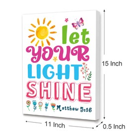 Bible Verses Canvas Wall Art for Kids,Let Your Light Shine Colorful Rainbow Canvas Print Wall Art for kids,Christian Religious Canvas Wall Art For Kids Nursery/Classroom/Bedroom Wall Decor 12" x 15"
