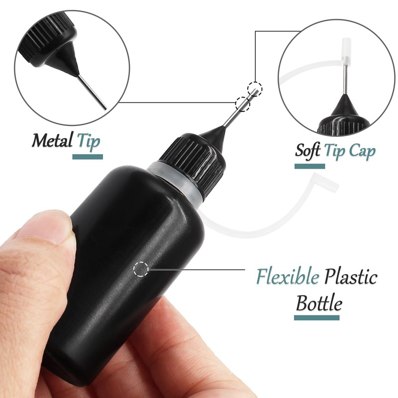 HARSKIYER 10ml Precision Tip Applicator Bottle, 10 Pcs Black Fine