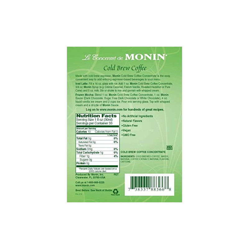 Monin - Premium Unsweetened Cold Brew Coffee Concentrate | Rich