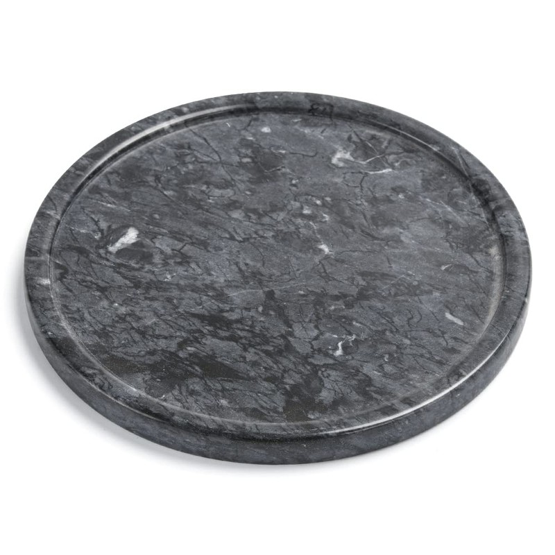 Moreast Genuine Black Marble Round Tray, High End Decorative Tray