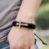 Syrios Gifts Black Leather Bracelet with Cross, Lords Prayer, Christian