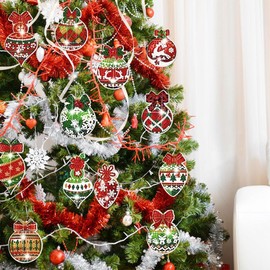 MHwan Pack of 20 double-sided 5D diamond painting Christmas pendants, shiny exquisite, diamond painting advent calendar, can be hung on Christmas trees, gift boxes, greeting cards