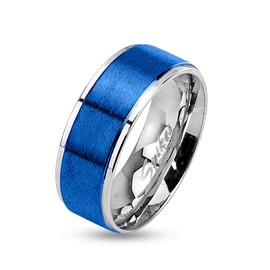 Coolbodyart Unisex Stainless Steel Ring Blue Silver Blue Brushed Available Ring Sizes 47 (15) - 69 (22) - stainless steel, 69 (22.0)