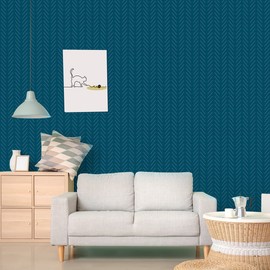 Erfoni Blue and White Peel and Stick Wallpaper Modern Herringbone Contact Paper for Bathroom 17.7inch x 118.1inch Geometric Removable Wall Paper Peel and Stick Line Self Adhesive Contact Paper