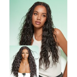 Frodio Braided Wigs For Black Women 5x5 Lace Wig 200% Density Boho Braids Human Hair Comfortable Wig Cap Pre Cut Plucked Natural Scalp 22 Inch Natural Black Color