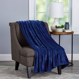 Bedford Home Oversized Microfiber Velvet Solid Polyester Throw Blanket – Breathable and Machine Washable, (Midnight Blue)