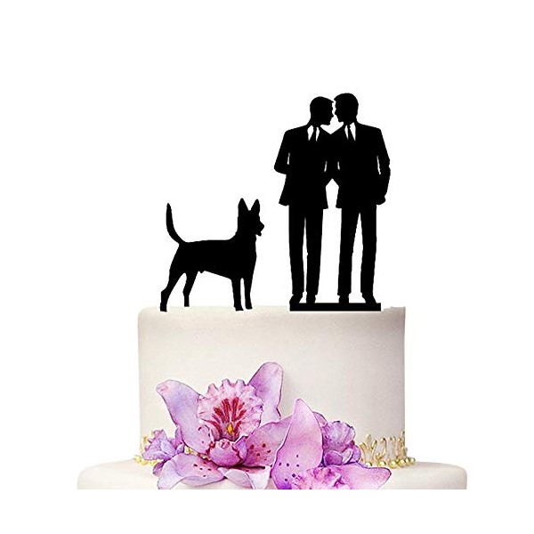 YAMI COCU Mr And Mr Gay Wedding Cake Topper With Dog Wedding Aniversary Party Engagement Decoration