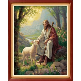 Magxvouy - Kit de punto de cruz estampado, gama completa de kits de bordado, patrones de punto de cruz, kits de costura para principiantes, kits impresos de 11 quilates y pastor de Jesús, 16 x 20