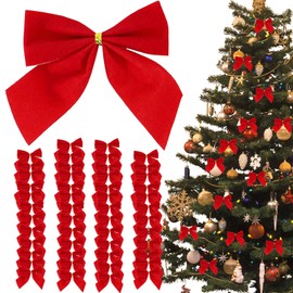 50Pcs Red Bows for Christmas Tree, Red Christmas Bows, Christmas Tree Bows, Red Velvet Bows for Christmas Tree, Xmas Small Red Bows Ornaments for Garland Decorations, Christmas Tree Red Bows (50Pcs)