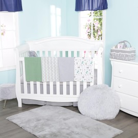 EVERYDAY KIDS 4 Pack of Soft Flannel Receiving Baby Blanket Set for Boys; Green/Gray Baby Swaddle Blankets for Newborn Baby Boy Nursery with Baby Dinosaurs, Chevron Striped Pattern, Solids