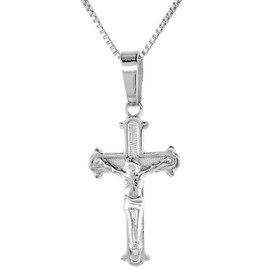 Sterling Silver Small Crucifix Necklace for Women and Men Solid Back Flawless High Polished Finish 20 inch Box15
