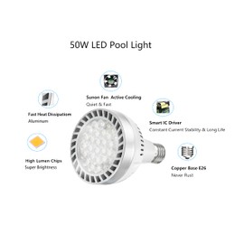 Led Pool Light Bulb 120V 50W Daylight White 6000K Swimming Pool 5000LM E27/E26 Pool Light Bulb Replacement for Most Pentair Hayward Light Fixtures (Pool 50W)
