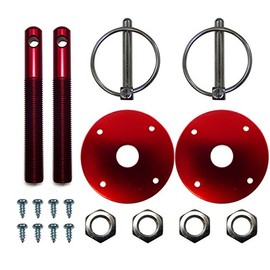 MotorNets Aluminum Universal Hood pin set kit Chrome Hardware Flip Over Chevy Ford Mopar GM Hot Rod Street Rod Drag racing Race Muscle Car 1/2" (Red)