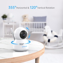 Baby Monitor with Video and Audio,SMONET 1080P Baby Monitor with 2 Cameras Remote Pan Tilt Feed Alarm Two-Way Talk Night Vision Crying Alarm
