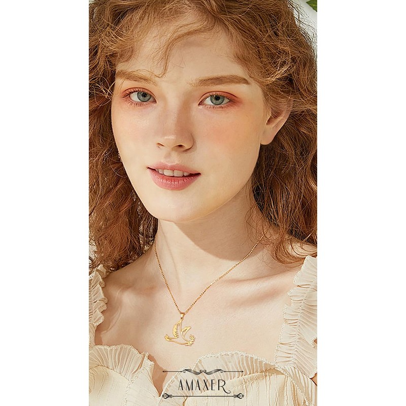Amaxer Adjustable Dove Necklaces for Women Stainless Steel Olive Branch