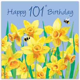Twizler 101st Birthday Card for Women - Daffodils Floral - Female Age 101 Year Old Happy Birthday Card for Her