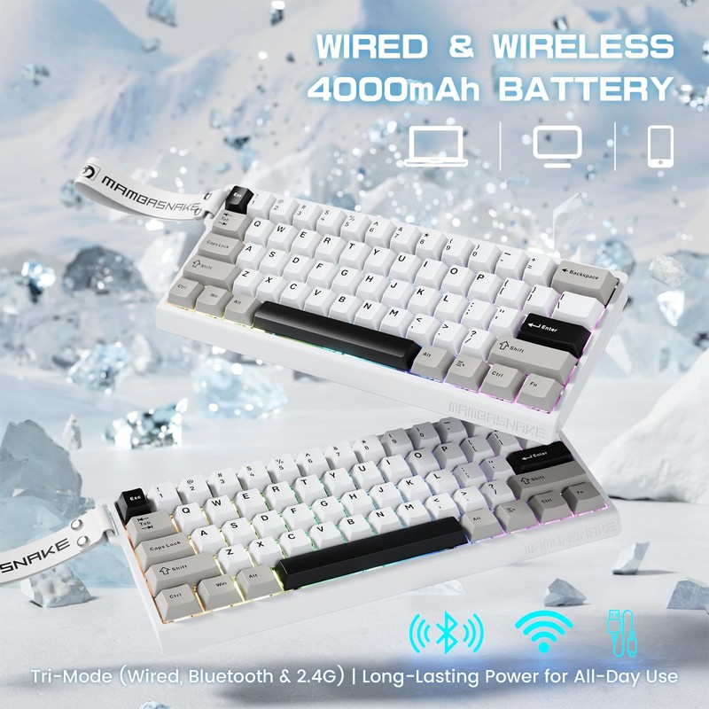 MAMBASNAKE X60 HE Magnetic Switch Keyboard Adjustable Actuation,BT/2.4G/Wired Tri-Mode 60%